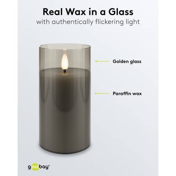 3-delige set LED-kaarsen van echte kaarsvet in glas, grijs-transparant