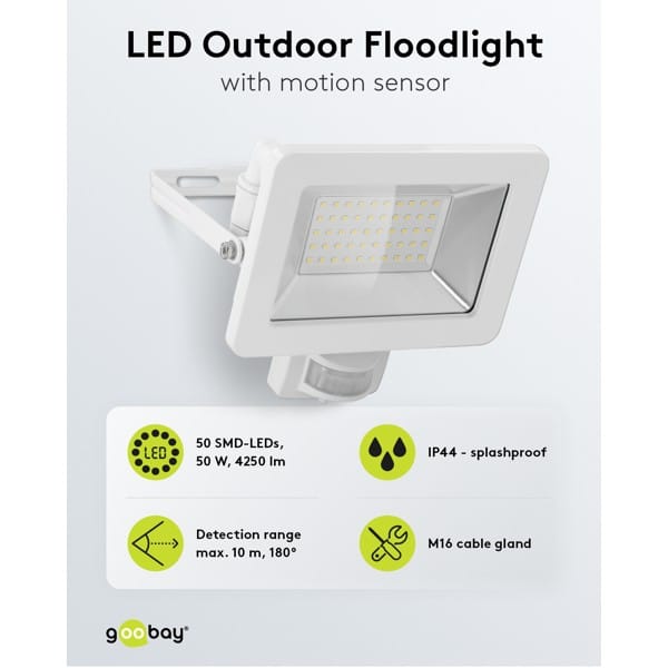 LED-buitenschijnwerper, 50 W, met bewegingsmelder wit
