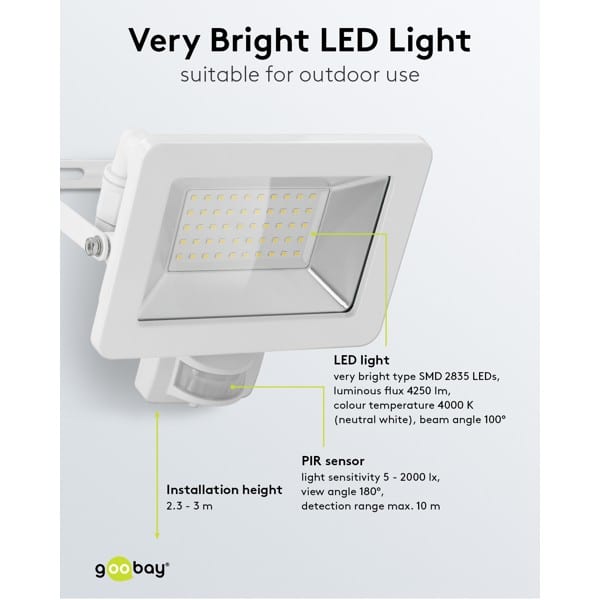 LED-buitenschijnwerper, 50 W, met bewegingsmelder wit
